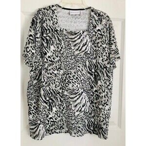 ALFRED DUNNER WOMEN'S BLOUSES SIZE LARGE ZEBRA PRINT GREY/BLACK SQUARE NECK